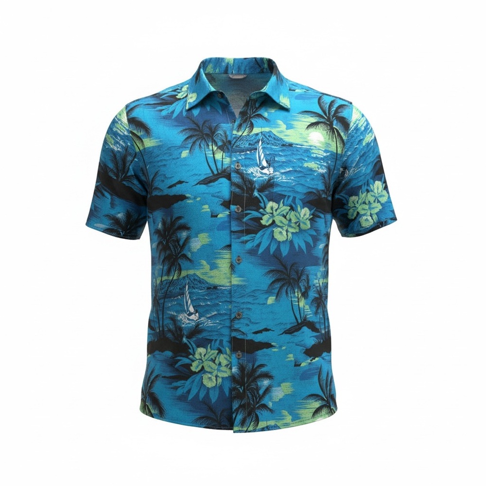 SheLucki Blue Tropical Print Short-Sleeve Men's 2XL Shirt NWT